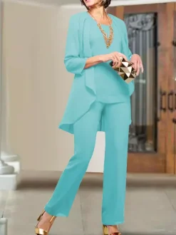 Robe de soirée pour mère de la mariée col bijou manches 3/4 gaine à plusieurs niveaux longueur au sol robes d'invitées de mariage