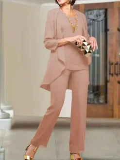 Robe de soirée pour mère de la mariée col bijou manches 3/4 gaine à plusieurs niveaux longueur au sol robes d'invitées de mariage