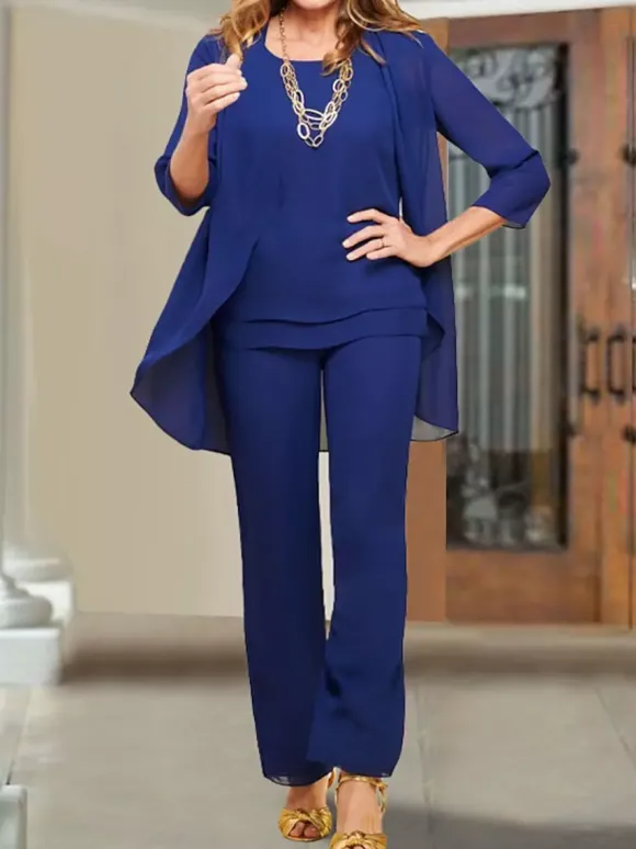 Robe de soirée pour mère de la mariée col bijou manches 3/4 gaine à plusieurs niveaux longueur au sol robes d'invitées de mariage