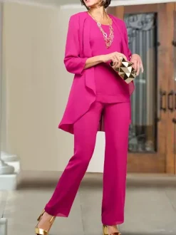 Robe de soirée pour mère de la mariée col bijou manches 3/4 gaine à plusieurs niveaux longueur au sol robes d'invitées de mariage
