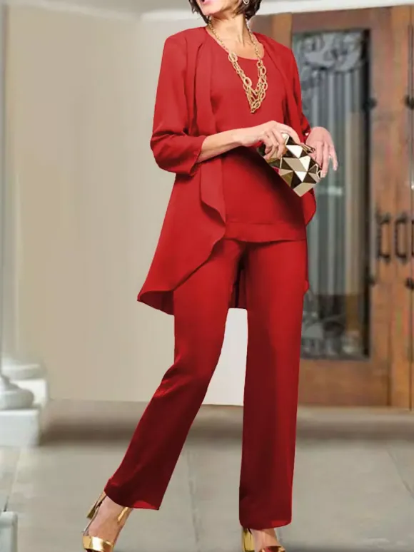 Robe de soirée pour mère de la mariée col bijou manches 3/4 gaine à plusieurs niveaux longueur au sol robes d'invitées de mariage