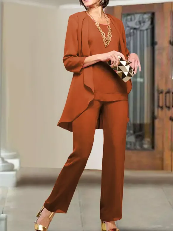 Robe de soirée pour mère de la mariée col bijou manches 3/4 gaine à plusieurs niveaux longueur au sol robes d'invitées de mariage