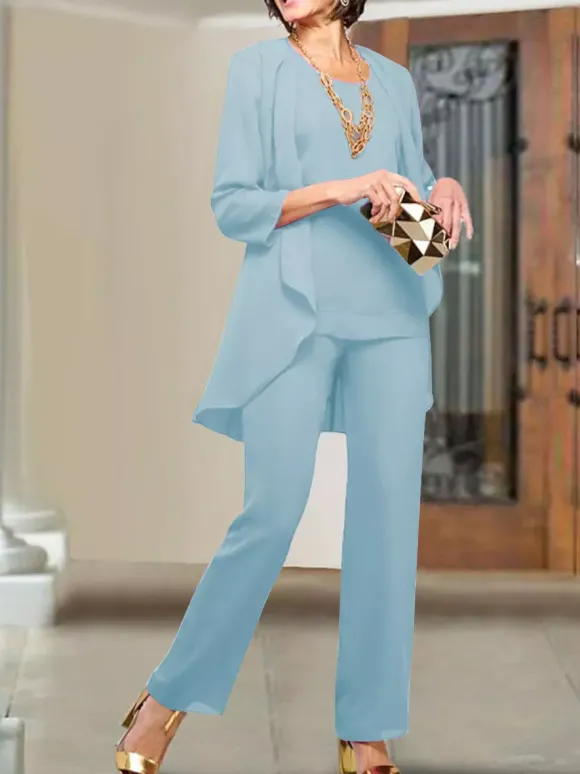 Robe de soirée pour mère de la mariée col bijou manches 3/4 gaine à plusieurs niveaux longueur au sol robes d'invitées de mariage