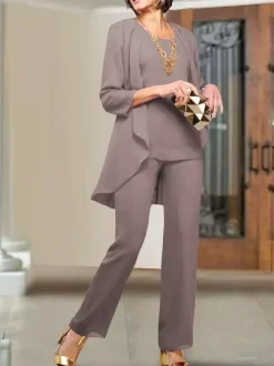 Robe de soirée pour mère de la mariée col bijou manches 3/4 gaine à plusieurs niveaux longueur au sol robes d'invitées de mariage