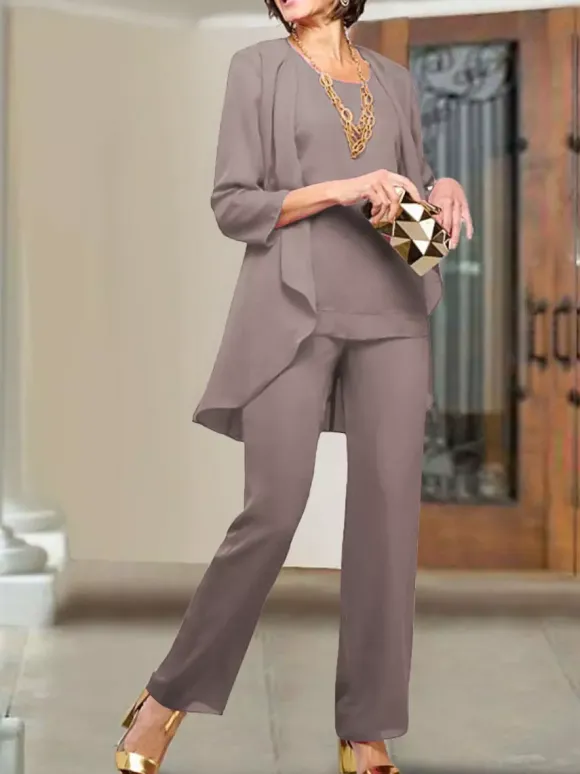 Robe de soirée pour mère de la mariée col bijou manches 3/4 gaine à plusieurs niveaux longueur au sol robes d'invitées de mariage