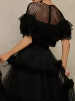 Robe de soirée princesse coupe princesse col bijou tulle longueur au sol à volants robes de soirée formelles
