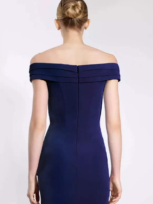 Robe de soirée robe cocktail mariage hors des épaules jupe fendu à petite traîne