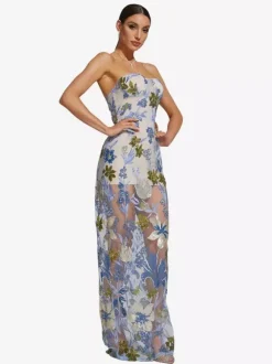 Robe de soirée robe de bal bustier longue sans manches fermeture éclair sequins dentelle robe de fête