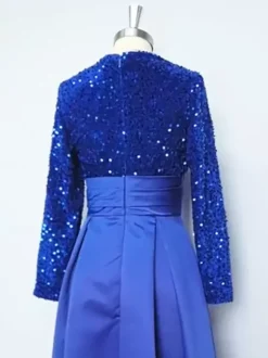 Robe de soirée robe de bal col bijou tissu satiné longueur thé paillettes robes de soirée formelles