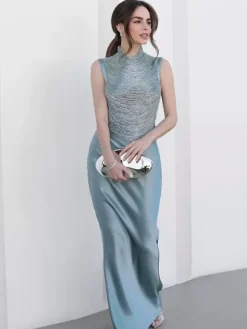 Robe de soirée robe de bal décolleté travaillé en polyester longue jusqu'au sol franges robe de cérémonie