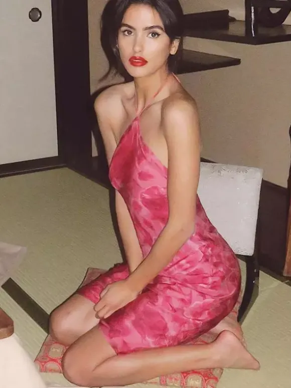 Robe de soirée romantique mini dos nu à fleurs lacée sans manches imprimé floral dos nu style décontracté rose