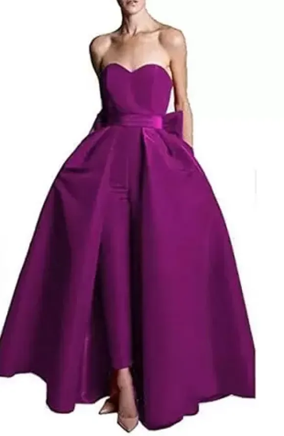 Robe de soirée rouge bustier tissu de satin 2 pièces combi-pantalon et jupe