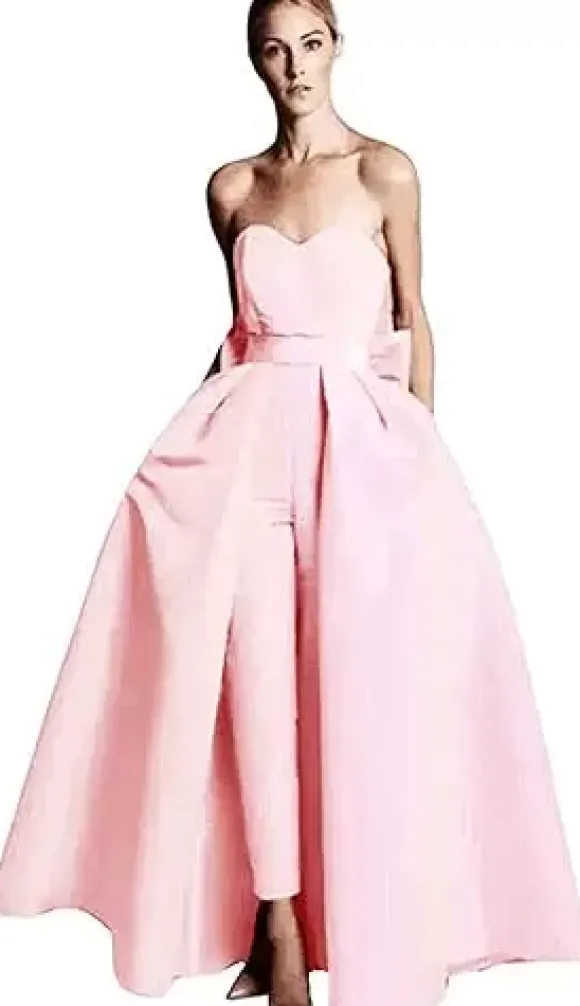 Robe de soirée rouge bustier tissu de satin 2 pièces combi-pantalon et jupe