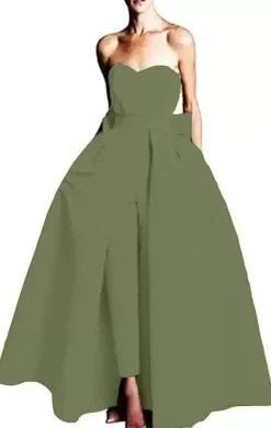 Robe de soirée rouge bustier tissu de satin 2 pièces combi-pantalon et jupe