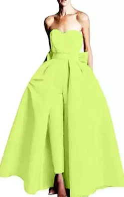 Robe de soirée rouge bustier tissu de satin 2 pièces combi-pantalon et jupe