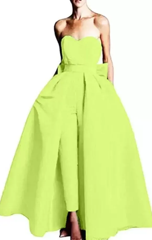 Robe de soirée rouge bustier tissu de satin 2 pièces combi-pantalon et jupe