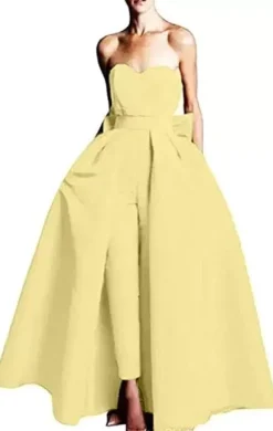 Robe de soirée rouge bustier tissu de satin 2 pièces combi-pantalon et jupe