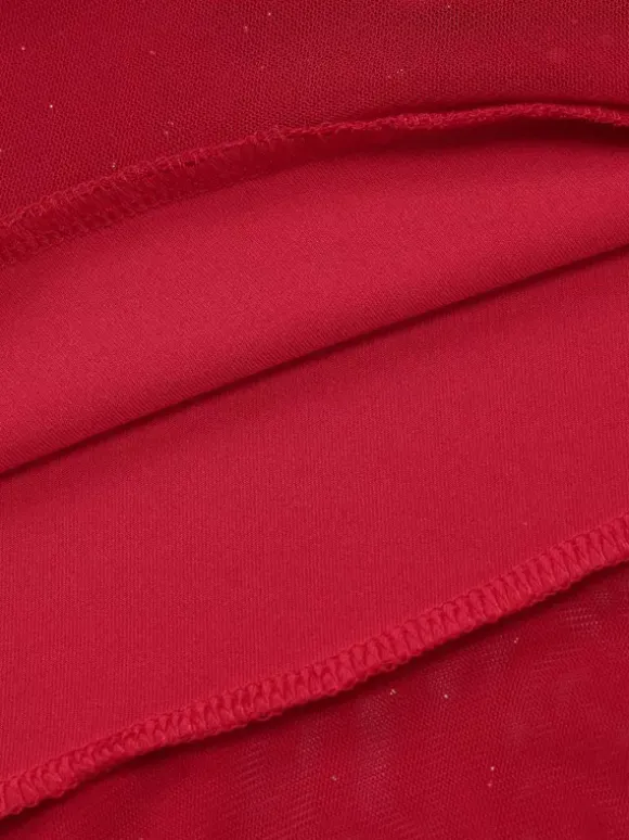 Robe de soirée rouge sans manches à bretelles et décolleté asymétrique