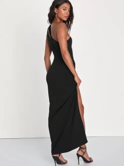 Robe de soirée sirène asymétrique en crêpe extensible longueur cheville fendue sur le devant robes de soirée sociale