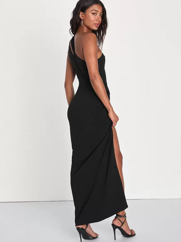 Robe de soirée sirène asymétrique en crêpe extensible longueur cheville fendue sur le devant robes de soirée sociale