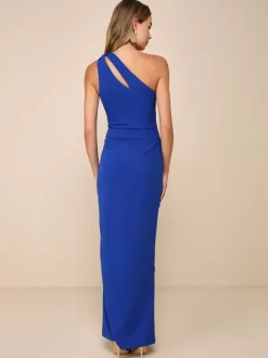 Robe de soirée sirène asymétrique en crêpe extensible longueur cheville fendue sur le devant robes de soirée sociale