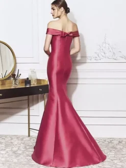 Robe de soirée sirène col en V longueur au sol n艙uds robes de dîner formelles élégantes
