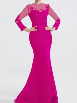 Robe de soirée sirène col en V traîne courte manches longues fermeture éclair appliques paillettes robes de soirée formelles