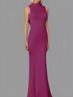 Robe de soirée sirène col haut crêpe extensible longueur au sol boutons robes de soirée formelles