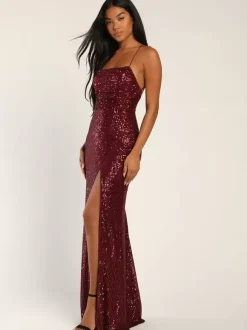 Robe de soirée sirène décolleté en paillettes longueur au sol fendue sur le devant robes de dîner formelles