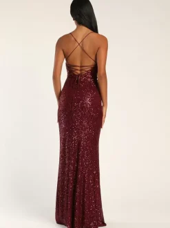 Robe de soirée sirène décolleté en paillettes longueur au sol fendue sur le devant robes de dîner formelles