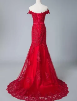 Robe de soirée sirène verte foncé en tulle bustier pailletes laçage sur dos à traîne Robe cérémonie