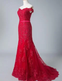 Robe de soirée sirène verte foncé en tulle bustier pailletes laçage sur dos à traîne Robe cérémonie