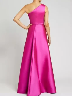 Robe de soirée trapèze asymétrique épaule dénudée tissu satiné longueur au sol robes de dîner formelles plissées