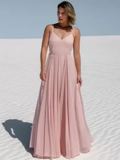 Robe de soirée trapèze col en c艙ur longueur au sol sans manches fermeture éclair en mousseline de soie robes de soirée formelles