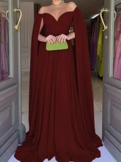 Robe de soirée trapèze col en c艙ur en mousseline de soie avec traîne plissée robes de soirée sociales
