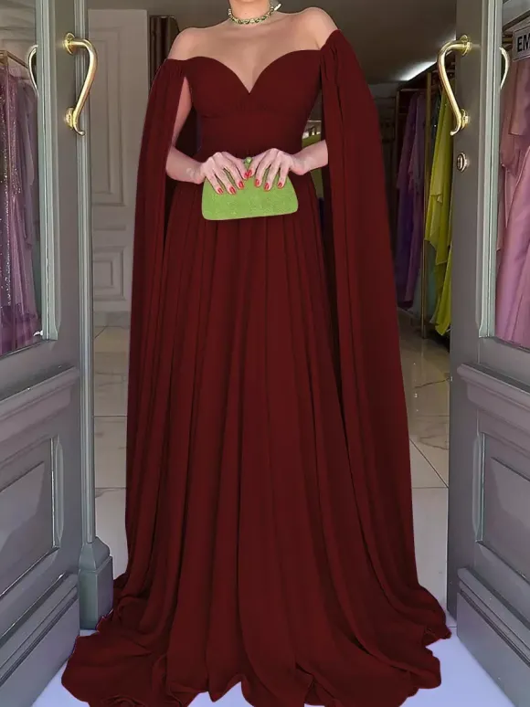 Robe de soirée trapèze col en c艙ur en mousseline de soie avec traîne plissée robes de soirée sociales