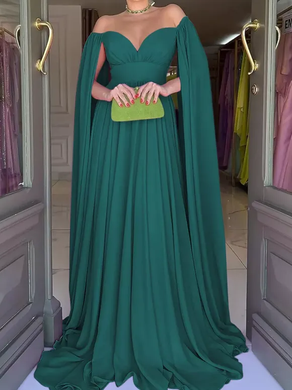 Robe de soirée trapèze col en c艙ur en mousseline de soie avec traîne plissée robes de soirée sociales