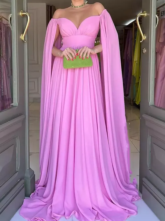 Robe de soirée trapèze col en c艙ur en mousseline de soie avec traîne plissée robes de soirée sociales