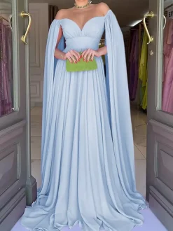 Robe de soirée trapèze col en c艙ur en mousseline de soie avec traîne plissée robes de soirée sociales