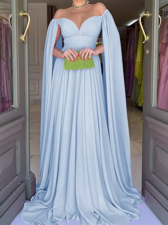 Robe de soirée trapèze col en c艙ur en mousseline de soie avec traîne plissée robes de soirée sociales