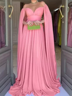 Robe de soirée trapèze col en c艙ur en mousseline de soie avec traîne plissée robes de soirée sociales