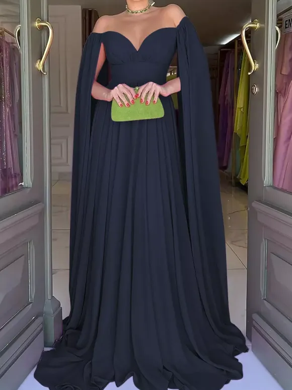 Robe de soirée trapèze col en c艙ur en mousseline de soie avec traîne plissée robes de soirée sociales