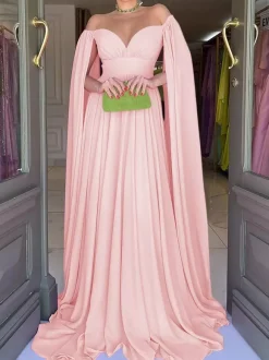 Robe de soirée trapèze col en c艙ur en mousseline de soie avec traîne plissée robes de soirée sociales