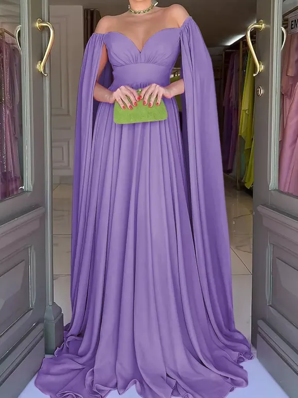 Robe de soirée trapèze col en c艙ur en mousseline de soie avec traîne plissée robes de soirée sociales