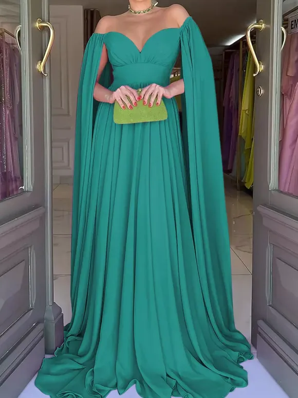 Robe de soirée trapèze col en c艙ur en mousseline de soie avec traîne plissée robes de soirée sociales