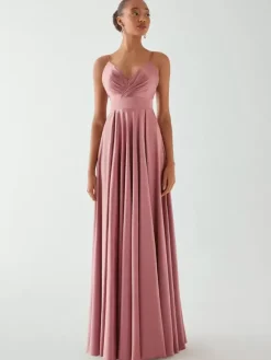 Robe de soirée trapèze col en V sans manches dos nu n艙uds longueur au sol robe de dîner formelle