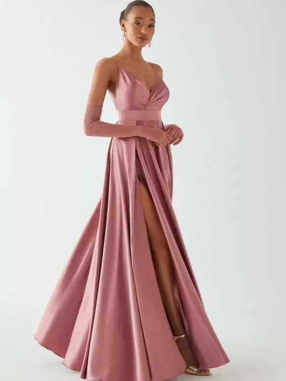 Robe de soirée trapèze col en V sans manches dos nu n艙uds longueur au sol robe de dîner formelle