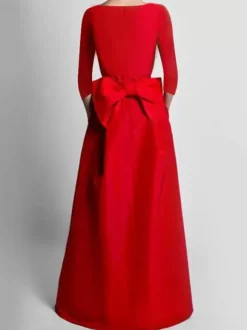 Robe de soirée trapèze col en V tissu satiné longueur au sol n艙uds robes de soirée formelles