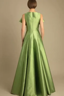 Robe de soirée trapèze décolleté au sol longueur au sol fermeture éclair n艙uds tissu satiné robes de concours sociaux