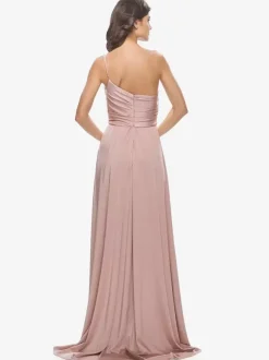 Robe de soirée trapèze en tissu satiné à une épaule avec traîne robes de dîner formelles